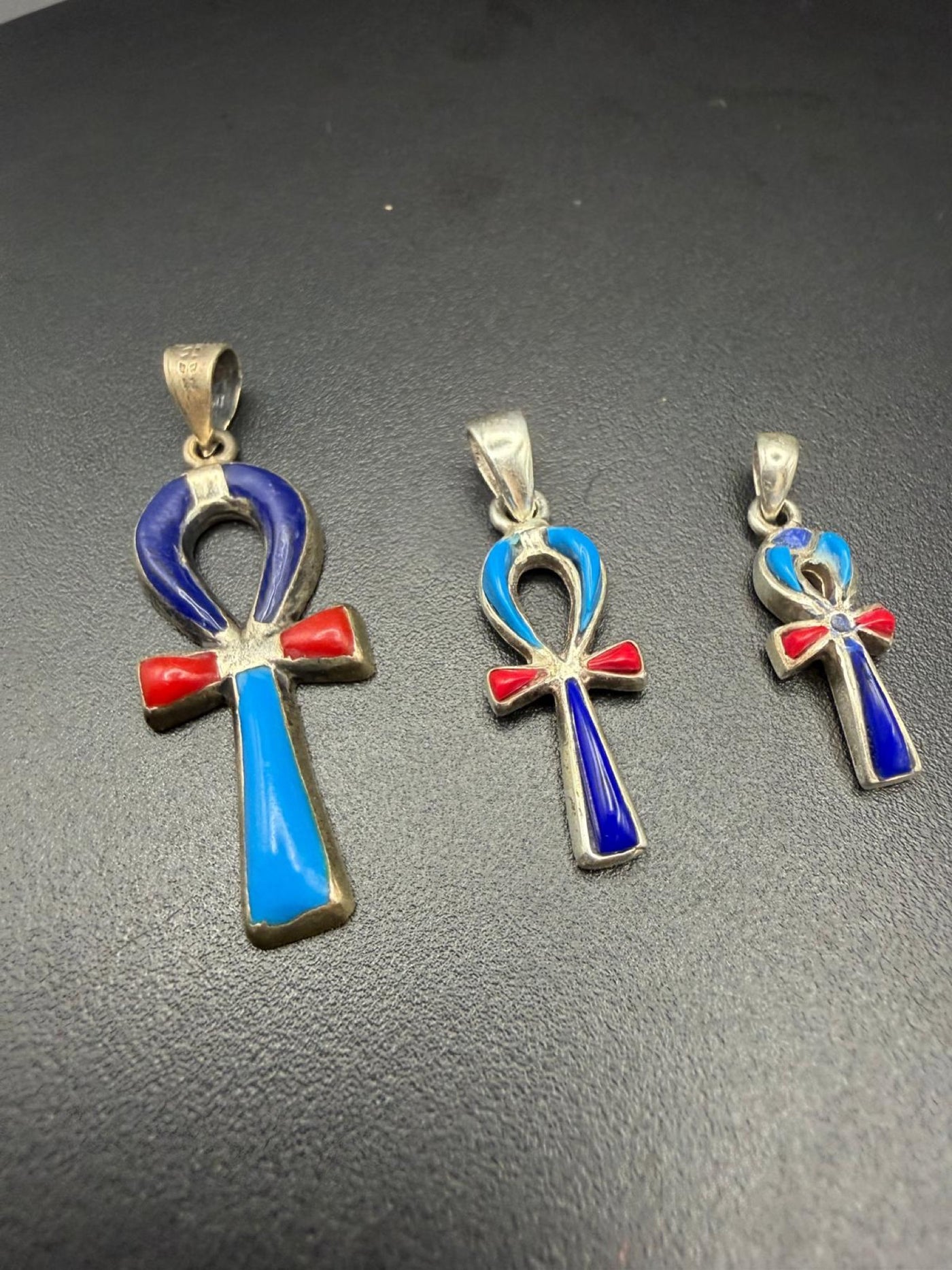 Ankh Pendant with Turquoise, Red Coral and Lapis Lazuli