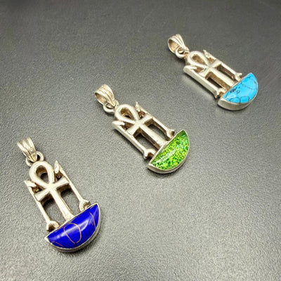 Ankh and was scepter silver pendants in three stones