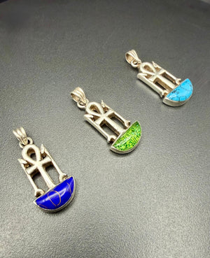 Ankh and was scepter silver pendants in three stones
