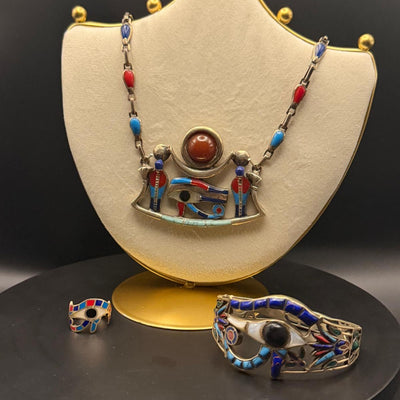 Boat of Ra necklace, bangle and ring set with mixed stones