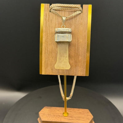 Djed pillar pendant in Libyan desert glass with silver chain