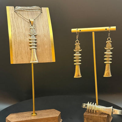 Djed pillar silver set with pendant, chain, earrings and bangle