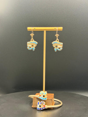 Eye of Horus earrings and bangle with mixed stones