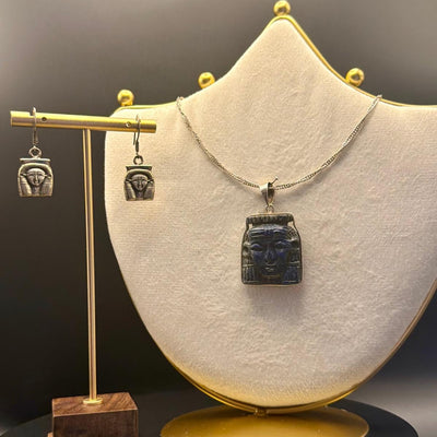 Hathor necklace and earrings set in lapis lazuli