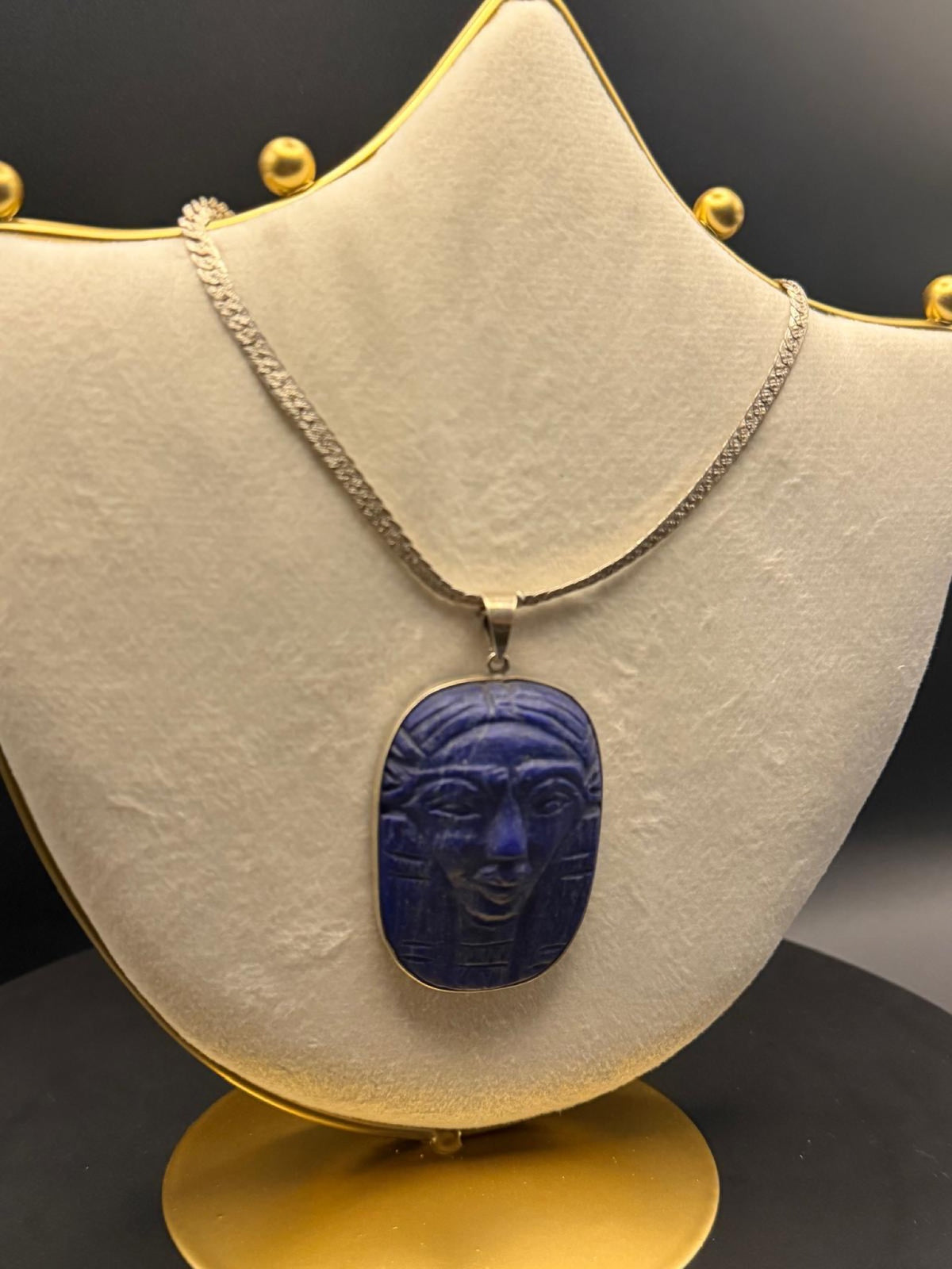 Hathor Pendant and Chain in Lapis Lazuli I