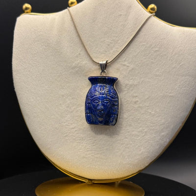 Hathor pendant in lapis lazuli with silver chain