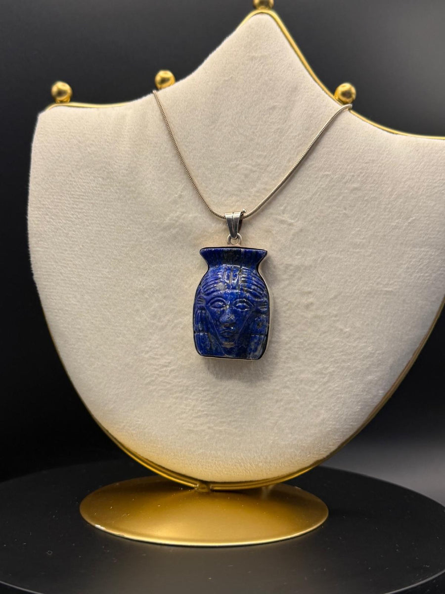 Hathor pendant in lapis lazuli with silver chain