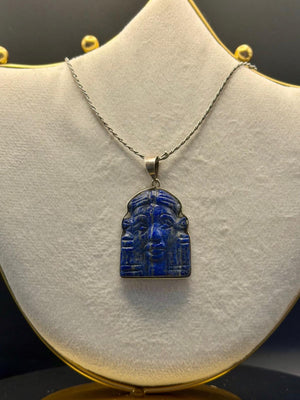 Hathor pendant in lapis lazuli with silver chain
