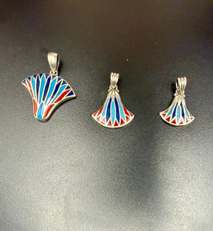 Lotus flower pendants with turquoise, lapis lazuli and red coral