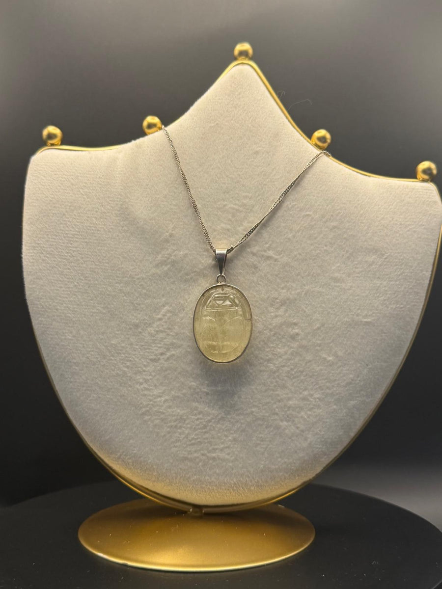 Scarab pendant in Libyan desert glass with silver chain