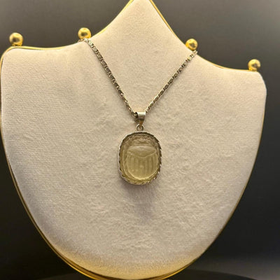 Scarab pendant in Libyan desert glass with silver chain