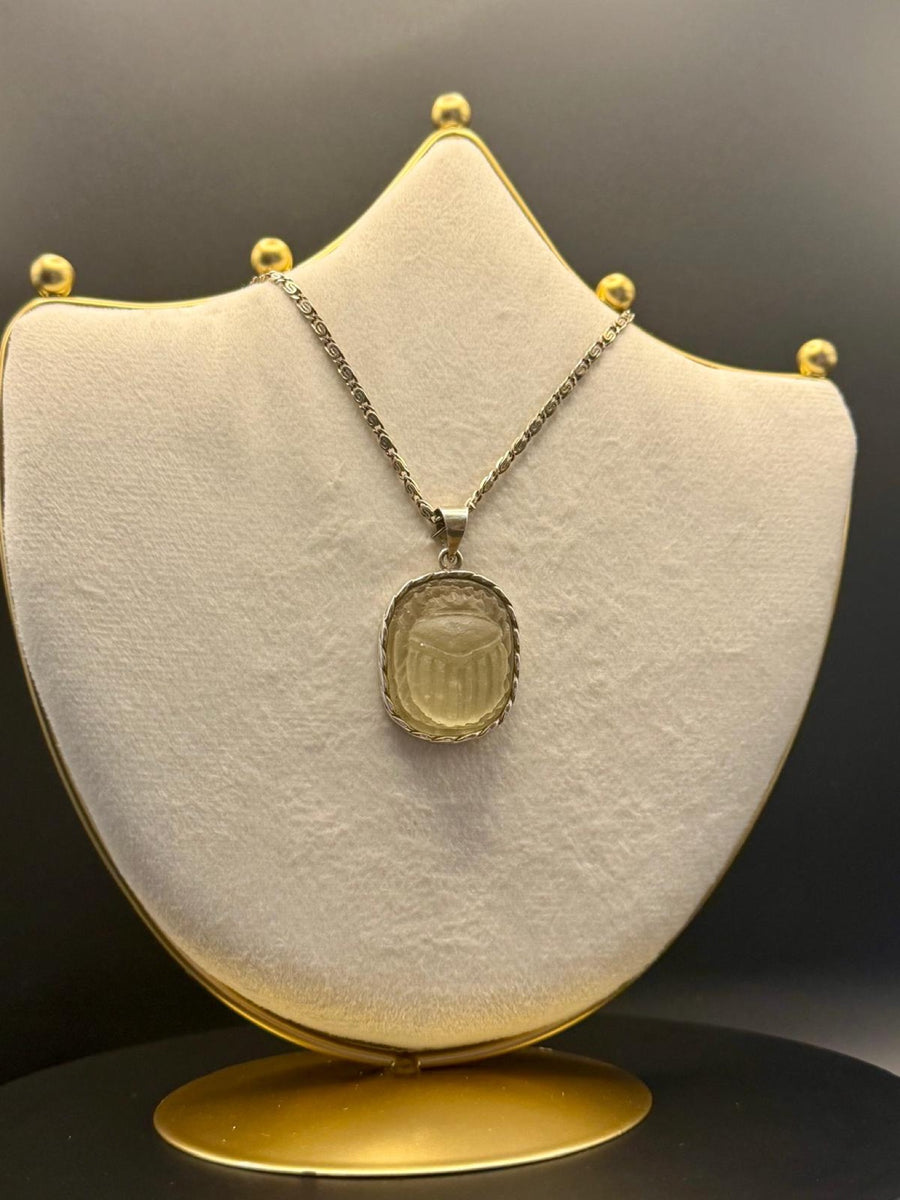 Scarab pendant in Libyan desert glass with silver chain