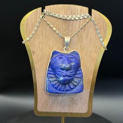 Sekhmet pendant in lapis lazuli with silver frame