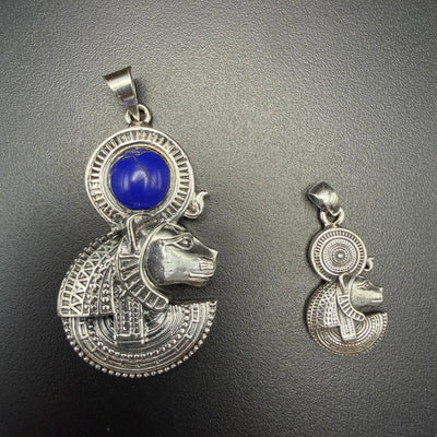 Sekhmet silver pendants with lapis lazuli in two sizes