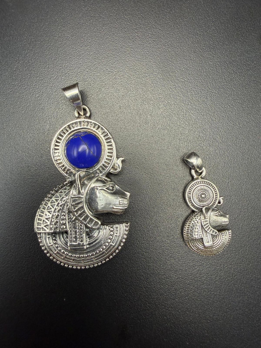 Sekhmet silver pendants with lapis lazuli in two sizes