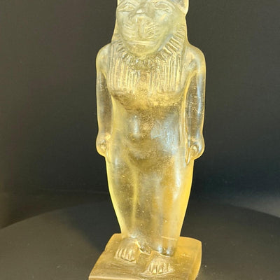 Sekhmet statue carved in pale green Libyan desert glass