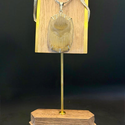 Sphinx scarab pendant in Libyan desert glass with silver chain