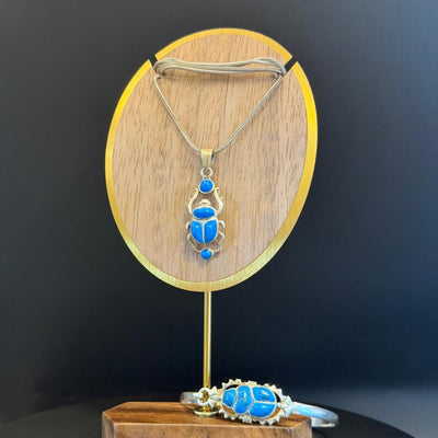 Turquoise scarab pendant, chain and bangle set