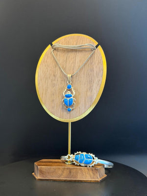 Turquoise scarab pendant, chain and bangle set