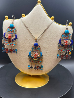 Tutankhamun silver jewellery set with turquoise, lapis lazuli and carnelian
