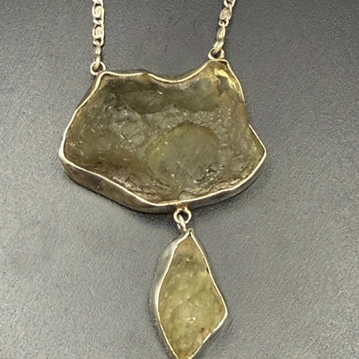 Twin pendant necklace in Libyan desert glass on silver chain