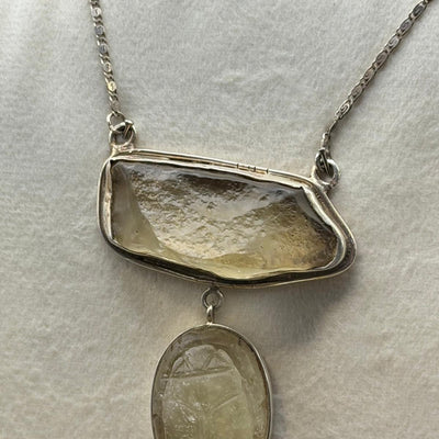 Twin scarab necklace in Libyan desert glass