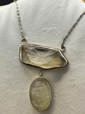Twin scarab necklace in Libyan desert glass