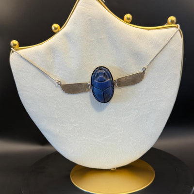 Lapis lazuli scarab necklace with silver wings