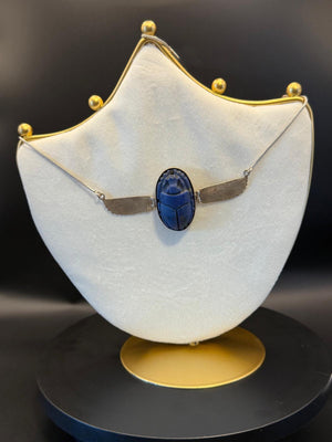 Lapis lazuli scarab necklace with silver wings