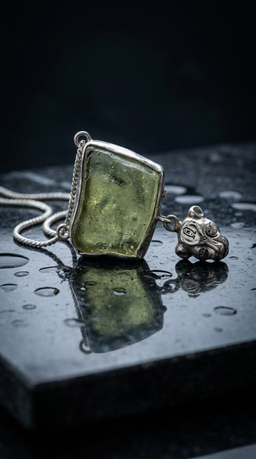 The Sekhmet Talisman on its hand-formed sterling silver chain